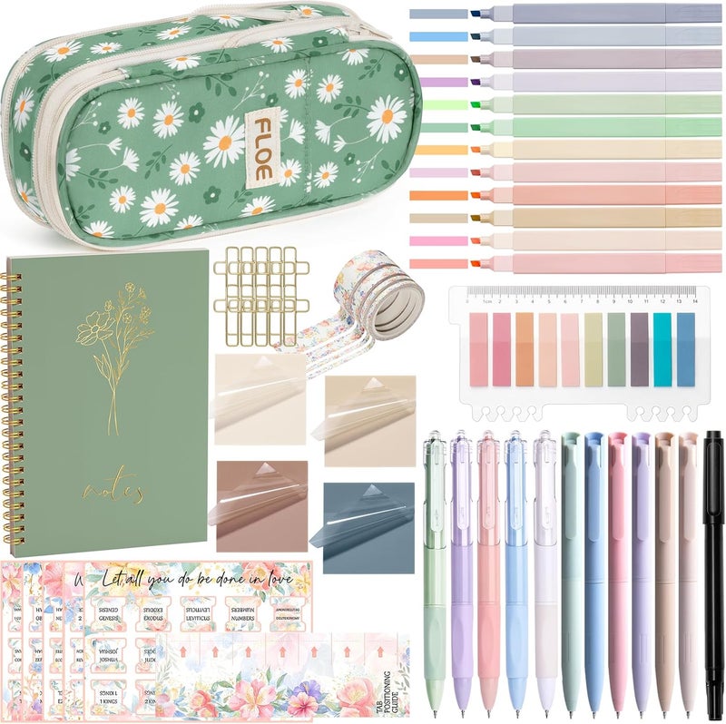 FLOE Bible Study Supplies Journaling Kit for Women, Valentines Day Christian Gifts for Women Her, Bible Study Tool w/Pastel Highlighter and Pen No Bleed, Pencil Case Notebook Annotation Kit Accessories Set - Image 1